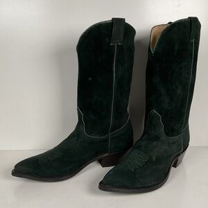 Vintage Nocona Wild Boar Cowboy Boots | Pig Skin Suede | Emerald Green | 11.5 E